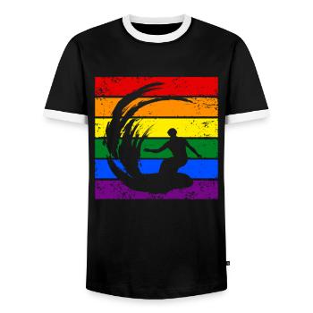 Surfen mit LGBTQ - Männer Kontrast-T-Shirt - Schwarz/Weiß - Vorne - AI Model Female 172 light (172cm) & AI Model Male 178 light (178cm)