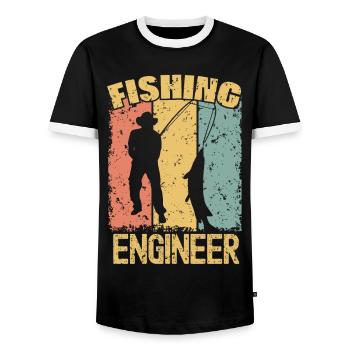 Ingénieur pêche rétro - T-shirt contrasté Homme - noir/blanc - Devant - AI Model Female 172 light (172cm) & AI Model Male 178 light (178cm)