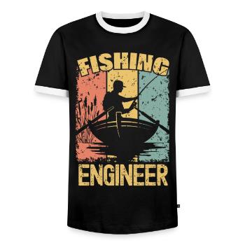 Ingénieur pêche rétro - T-shirt contrasté Homme - noir/blanc - Devant - AI Model Female 172 light (172cm) & AI Model Male 178 light (178cm)