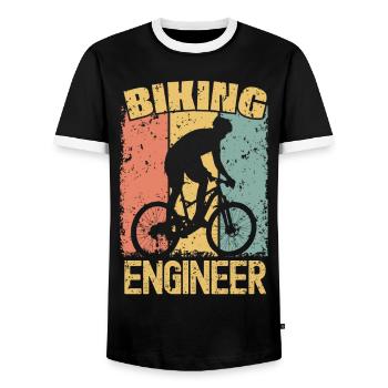 Ingénieur vélo rétro - T-shirt contrasté Homme - noir/blanc - Devant - AI Model Female 172 light (172cm) & AI Model Male 178 light (178cm)