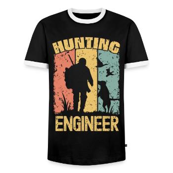 Ingénieur de chasse rétro - T-shirt contrasté Homme - noir/blanc - Devant - AI Model Female 172 light (172cm) & AI Model Male 178 light (178cm)