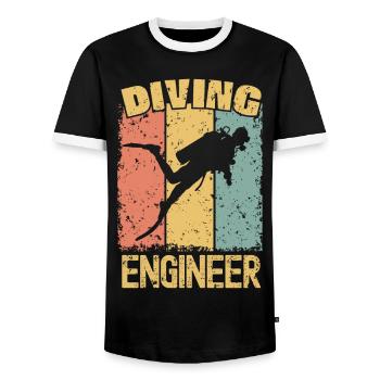 Ingénieur plongée rétro - T-shirt contrasté Homme - noir/blanc - Devant - AI Model Female 172 light (172cm) & AI Model Male 178 light (178cm)
