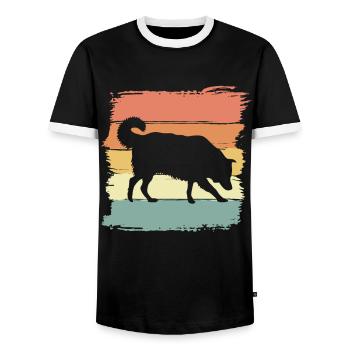 Border-collie rétro - T-shirt contrasté Homme - noir/blanc - Devant - AI Model Female 172 light (172cm) & AI Model Male 178 light (178cm)