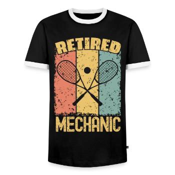 Mécanicien retraité de Squash - T-shirt contrasté Homme - noir/blanc - Devant - AI Model Female 172 light (172cm) & AI Model Male 178 light (178cm)