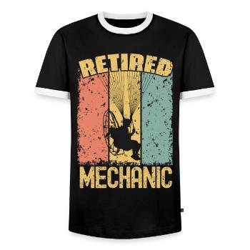 Paramotoring retired mechanic - Men's Ringer Shirt - black/white - Front - AI Model Female 172 light (172cm) & AI Model Male 178 light (178cm)