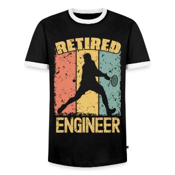 Tennis retired engineer - Men's Ringer Shirt - black/white - Front - AI Model Female 172 light (172cm) & AI Model Male 178 light (178cm)