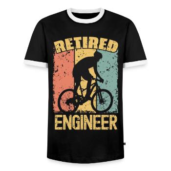 Biking retired engineer - Men's Ringer Shirt - black/white - Front - AI Model Female 172 light (172cm) & AI Model Male 178 light (178cm)