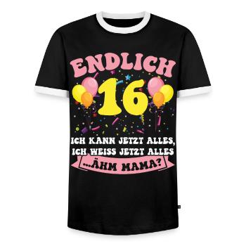 Endlich 16 - Ich kann jetzt alles - 16. Geburtstag - Männer Kontrast-T-Shirt - Schwarz/Weiß - Vorne - AI Model Female 172 light (172cm) & AI Model Male 178 light (178cm)
