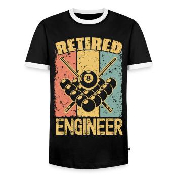 Billiard retired engineer - Men's Ringer Shirt - black/white - Front - AI Model Female 172 light (172cm) & AI Model Male 178 light (178cm)