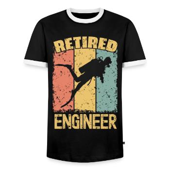 Diving retired engineer - Men's Ringer Shirt - black/white - Front - AI Model Female 172 light (172cm) & AI Model Male 178 light (178cm)