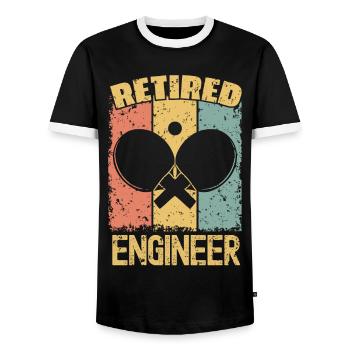 Table-tennis retired engineer - Men's Ringer Shirt - black/white - Front - AI Model Female 172 light (172cm) & AI Model Male 178 light (178cm)