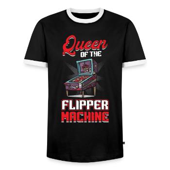 Queen Of The Flipper Machine - Pinball - Men's Ringer Shirt - black/white - Front - AI Model Female 172 light (172cm) & AI Model Male 178 light (178cm)