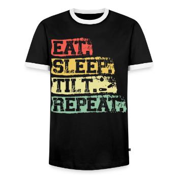Eat. Sleep. Tilt. Repeat. -Pinball - Men's Ringer Shirt - black/white - Front - AI Model Female 172 light (172cm) & AI Model Male 178 light (178cm)