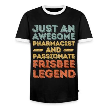 Pharmacist Frisbee legend retro - Men's Ringer Shirt - black/white - Front - AI Model Female 172 light (172cm) & AI Model Male 178 light (178cm)