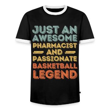 Pharmacist Basketball legend retro - Men's Ringer Shirt - black/white - Front - AI Model Female 172 light (172cm) & AI Model Male 178 light (178cm)