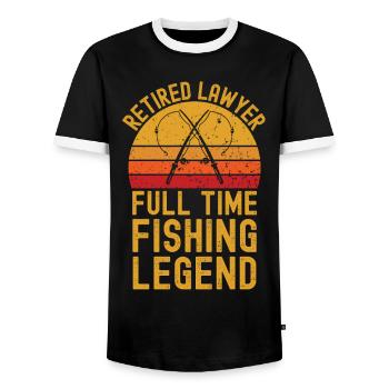 Retired lawyer fishing legend - Men's Ringer Shirt - black/white - Front - AI Model Female 172 light (172cm) & AI Model Male 178 light (178cm)