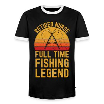 Retired nurse fishing legend - Men's Ringer Shirt - black/white - Front - AI Model Female 172 light (172cm) & AI Model Male 178 light (178cm)