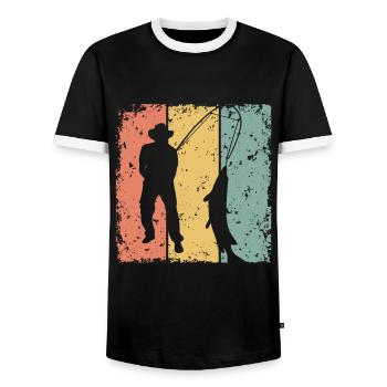 Fishing retro - Men's Ringer Shirt - black/white - Front - AI Model Female 172 light (172cm) & AI Model Male 178 light (178cm)