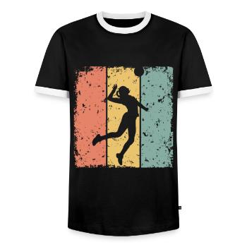 Women Volleyball retro - Men's Ringer Shirt - black/white - Front - AI Model Female 172 light (172cm) & AI Model Male 178 light (178cm)
