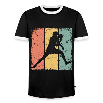 Tennis de table rétro - T-shirt contrasté Homme - noir/blanc - Devant - AI Model Female 172 light (172cm) & AI Model Male 178 light (178cm)