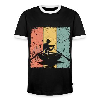 Angeln im Retro-Stil - Männer Kontrast-T-Shirt - Schwarz/Weiß - Vorne - AI Model Female 172 light (172cm) & AI Model Male 178 light (178cm)