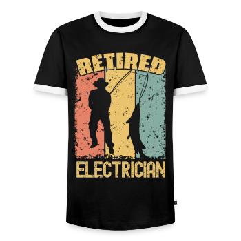 Fishing retired electrician - Men's Ringer Shirt - black/white - Front - AI Model Female 172 light (172cm) & AI Model Male 178 light (178cm)