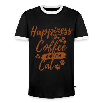 Kaffee Katze Liebhaber - Männer Kontrast-T-Shirt - Schwarz/Weiß - Vorne - AI Model Female 172 light (172cm) & AI Model Male 178 light (178cm)