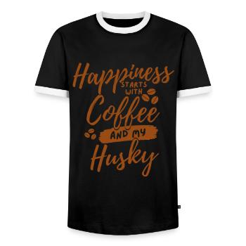 Amateur de café Husky - T-shirt contrasté Homme - noir/blanc - Devant - AI Model Female 172 light (172cm) & AI Model Male 178 light (178cm)