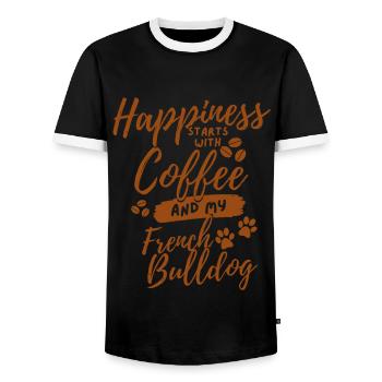 Coffee French-bulldog lover - Men's Ringer Shirt - black/white - Front - AI Model Female 172 light (172cm) & AI Model Male 178 light (178cm)