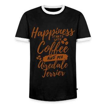 Kaffee Airedale-Terrier-Liebhaber - Männer Kontrast-T-Shirt - Schwarz/Weiß - Vorne - AI Model Female 172 light (172cm) & AI Model Male 178 light (178cm)