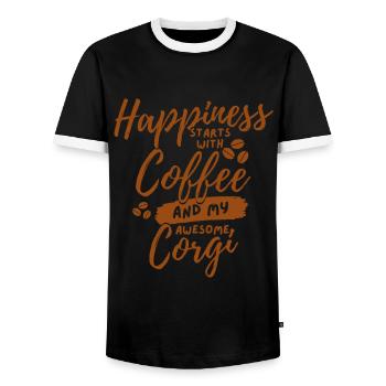 Amateur de café Corgi - T-shirt contrasté Homme - noir/blanc - Devant - AI Model Female 172 light (172cm) & AI Model Male 178 light (178cm)