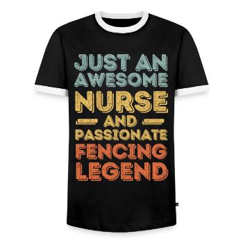 Infirmière Légende de l’escrime rétro - T-shirt contrasté Homme - noir/blanc - Devant - AI Model Female 172 light (172cm) & AI Model Male 178 light (178cm)