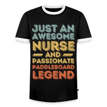 Krankenschwester Paddleboard Legende retro - Männer Kontrast-T-Shirt - Schwarz/Weiß - Vorne - AI Model Female 172 light (172cm) & AI Model Male 178 light (178cm)