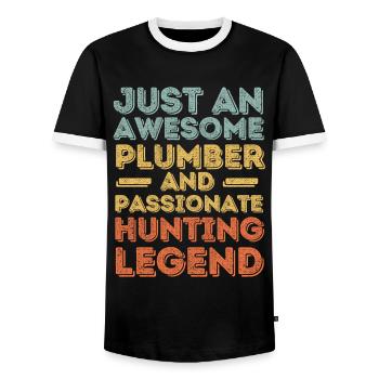 Plombier Légende de la chasse rétro - T-shirt contrasté Homme - noir/blanc - Devant - AI Model Female 172 light (172cm) & AI Model Male 178 light (178cm)