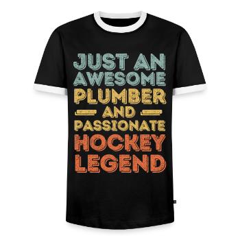 Plombier Légende du hockey rétro - T-shirt contrasté Homme - noir/blanc - Devant - AI Model Female 172 light (172cm) & AI Model Male 178 light (178cm)