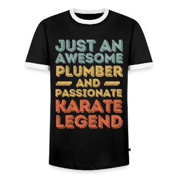 Plombier Karaté légende rétro - T-shirt contrasté Homme - noir/blanc - Devant - AI Model Female 172 light (172cm) & AI Model Male 178 light (178cm)
