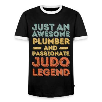Plumber Judo legend retro - Men's Ringer Shirt - black/white - Front - AI Model Female 172 light (172cm) & AI Model Male 178 light (178cm)
