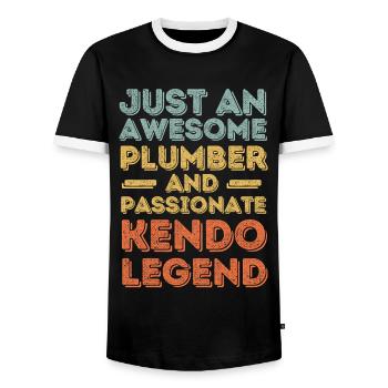 Plombier Kendo légende rétro - T-shirt contrasté Homme - noir/blanc - Devant - AI Model Female 172 light (172cm) & AI Model Male 178 light (178cm)