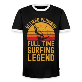 Retired plumber windsurfing legend - Men's Ringer Shirt - black/white - Front - AI Model Female 172 light (172cm) & AI Model Male 178 light (178cm)
