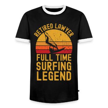 Retired lawyer windsurfing legend - Men's Ringer Shirt - black/white - Front - AI Model Female 172 light (172cm) & AI Model Male 178 light (178cm)