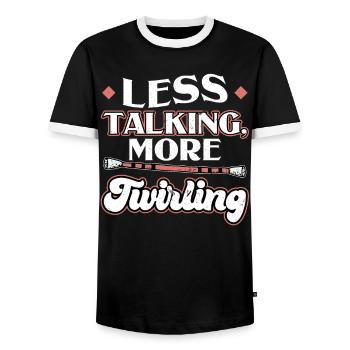 Less Talking More Twirling - Baton Twirler - Men's Ringer Shirt - black/white - Front - AI Model Female 172 light (172cm) & AI Model Male 178 light (178cm)