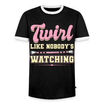 Twirl Like Nobody's Watching - Baton Twirler - Men's Ringer Shirt - black/white - Front - AI Model Female 172 light (172cm) & AI Model Male 178 light (178cm)