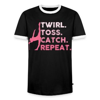 Twirl. Toss. Catch. Repeat. - Baton Twirler - Men's Ringer Shirt - black/white - Front - AI Model Female 172 light (172cm) & AI Model Male 178 light (178cm)