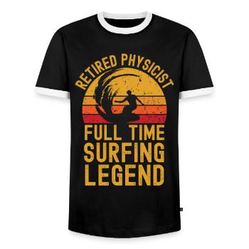 Retired physicist surfing legend - Men's Ringer Shirt - black/white - Front - AI Model Female 172 light (172cm) & AI Model Male 178 light (178cm)