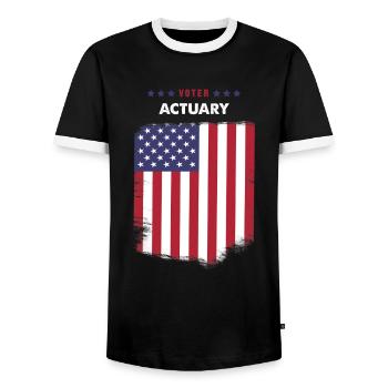 Voter Actuary - Men's Ringer Shirt - black/white - Front - AI Model Female 172 light (172cm) & AI Model Male 178 light (178cm)