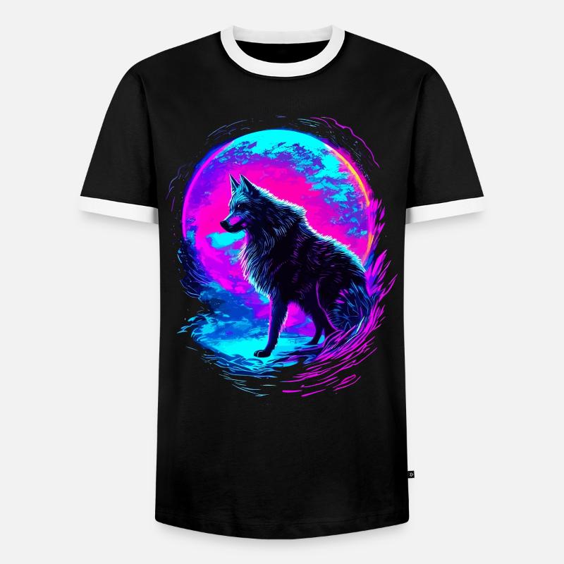 Wolf Neon Moon Synthwave - Men's Ringer Shirt - black/white