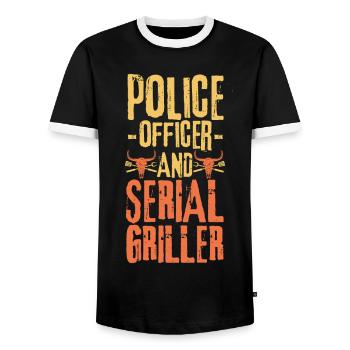 Polizist und Seriengriller - Männer Kontrast-T-Shirt - Schwarz/Weiß - Vorne - AI Model Female 172 light (172cm) & AI Model Male 178 light (178cm)