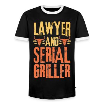 Rechtsanwalt und Seriengriller - Männer Kontrast-T-Shirt - Schwarz/Weiß - Vorne - AI Model Female 172 light (172cm) & AI Model Male 178 light (178cm)