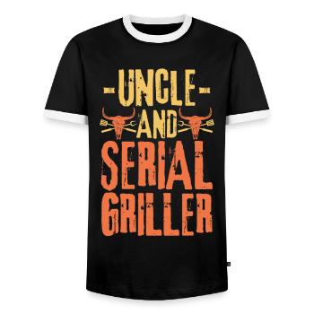 Oncle et Serial Griller - T-shirt contrasté Homme - noir/blanc - Devant - AI Model Female 172 light (172cm) & AI Model Male 178 light (178cm)