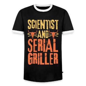 Wissenschaftler und Seriengriller - Männer Kontrast-T-Shirt - Schwarz/Weiß - Vorne - AI Model Female 172 light (172cm) & AI Model Male 178 light (178cm)